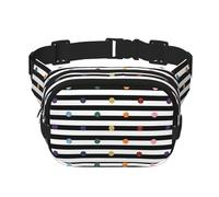 Rainbow Polka Dot Stripe Black And White Print Unisex Square Double Layer Waist Bag Crossbody Fanny Pack Travel Workout Accessory, Black, One Size, Black, One Size