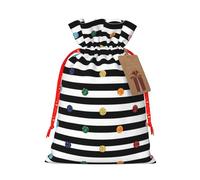 Rainbow Polka Dot Stripe Black And White Printing Cute Christmas Bag Drawstring Design 4.7x6.9 Inch For Christmas Party Birthday Gift Packaging