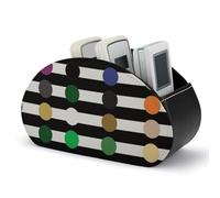 Rainbow Polka Dot Stripe Black And White Remote Control Holder, TV Remote Caddy Storage Box, Leather Desktop Organizer, PU Pencil Holder, Stationary Organizer for Living Room Office (5 Compartments)