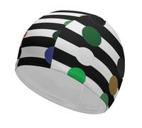 Rainbow Polka Dot Stripe Black and White Swim Cap for Adult, Elastic Fabric Swimming Cap, Comfortable Bathing Cap for Long & Short Hair