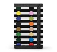 Rainbow Polka Dot Stripe Black And White Trifold Wallet Front Pocket,Small Wallets for Men And Women,Slim Wallet with Zipper Pocket