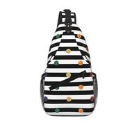 Rainbow Polka Dot Stripe Black And White Unisex Chest Sling Bag With Multi-Pocket Design,Large Capacity Crossbody Bag Durable Polyester Adjustable Strap For Daily Commute Travel