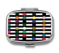 Rainbow Polka Dot Stripe Black and White Weekly AM/PM Pill Organizer.Waterproof Portable Compact Travel Pill Organizers.Small Pill Box for Medicine Holder for Vitamins Medication.