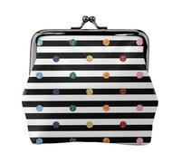 Rainbow Polka Dot Stripe Black and White Women's Leather Kiss-Lock Coin Purse,Double-Sided Full Print Pattern,Ultra-Fine Fiber Leather,Small Clutch Wallet for Cash,Cards,Coins