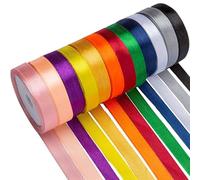 Rainbow Polyester Satin Ribbons for Gift Wrapping, 12 Colour 10mm×22Metre Each Solid Color Double Faced Ribbons for Halloween Wrapping, Crafting＆DIY Art, Balloons, Hair Bows, Wedding Decoration