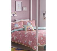 'Rainbow Pom' 100% Cotton Reversible Kids Duvet Cover Set With Pom Pom Embellishments Appletree Multi Single