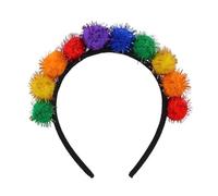 Rainbow Pom Headband - Festival Ball Headwear, Colourful Costume Hair Band, Fun Cosplay Headpiece, Clothing Hair Accessory, Soft Headband, Fashion Ornament for Girls, Women, Awakening
