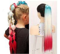 Rainbow Ponytail Extension With Hair Tie 24 inch Colored Hair Extensions for Braiding Colorful Ombre Mermaid Pony Tail Hair Extensions for Braids Blue white pink