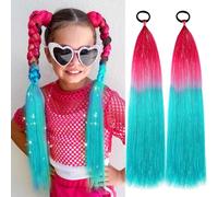 Rainbow Ponytail Extensions 2 Packs 40g/Pack Hair Tinsel Coloured Hair Extensions for Braiding 18 inch Colourful Ombre Mermaid Pony Tail Synthetic Fiber Hair Extensions for Girl Women #SS22