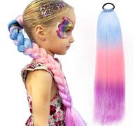 Rainbow Ponytail Extensions 26 inch 1 Packs 100g Coloured Ponytail Hair Extensions for Braiding Synthetic Ombre Pony Tail Hair Extensions for Girl Women Fairy Hair Accessory #X35
