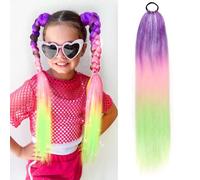 Rainbow Ponytail Extensions With Hair Tie 1 Packs 100g Coloured Hair Extensions for Braiding 26 inch Colorful Ombre Mermaid Pony Tail Synthetic Hair Extensions for Girl Women(#3-10)