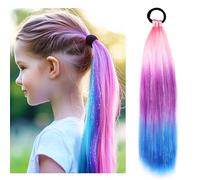 Rainbow Ponytail Extensions With Hair Tie 1 Packs 80g/Pack Coloured Hair Extensions for Braiding 18 inch Colorful Ombre Mermaid Pony Tail Synthetic Hair Extensions for Girl Women XX39
