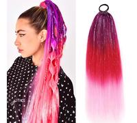Rainbow Ponytail Extensions With Hair Tie 1 Packs Coloured Hair Extensions for Braiding 26 inch Colorful Ombre Mermaid Pony Tail Synthetic Hair Extensions for Girl Women(#3-3)