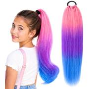Rainbow Ponytail Extensions with Hair Tie 100g Crazy Hair Day,26 Inch (#39) | High Temperature Fiber,Rainbow Ombre Ponytail Extensions,Soft Hair Tie,Kid Friendly for Crazy Hair Day Party Cosplay