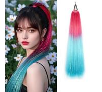 Rainbow Ponytail Extensions With Hair Tie 100g/Pack Glitter Mermaid Hair Extensions for Braiding 24 inch Colorful Ombre Hair Extensions for Girl Women (Peach Red Lake Blue)