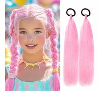 Rainbow Ponytail Extensions With Hair Tie 2 Packs 40g/Pack Coloured Hair Extensions for Braiding 18 inch Colorful Ombre Mermaid Pony Tail Synthetic Hair Extensions for Girl Women SSPink