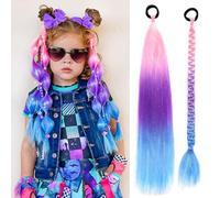 Rainbow Ponytail Extensions With Hair Tie 2 Packs 40g/Pack Coloured Hair Extensions for Braiding 18 inch Colorful Ombre Mermaid Pony Tail Synthetic Hair Extensions for Girl Women SS39
