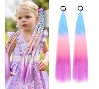 Rainbow Ponytail Extensions With Hair Tie 2 Packs 50g/Pack Coloured Hair Extensions for Braiding 26 inch Colorful Ombre Mermaid Pony Tail Synthetic Hair Extensions for Girl Women #S32