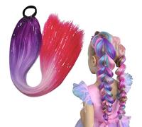 Rainbow Ponytail Extensions with Hairtie - 9 Strands Colored Glitter Hair for Braiding 66cm Synthetic Crazy Color Hair Accessories for Girls Women Kids Braiding Extensions for Crazy Coiffure (C)