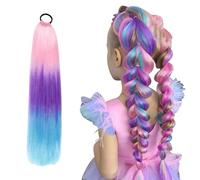 Rainbow Ponytail Extensions with Hairtie - 9 Strands Colored Glitter Hair for Braiding 66cm Synthetic Crazy Color Hair Accessories for Girls Women Kids Braiding Extensions for Crazy Coiffure (A)