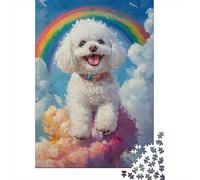 Rainbow Poodle Painting Jigsaw Puzzles Puzzle for Adults Kids. 1000 Piece Impossible Challenge Toy Educational Games Home Decoration for Adults& Kids Age 14 Years Up 52x38cm/1000pcs