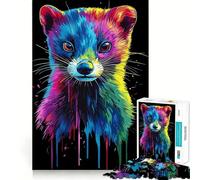 Rainbow Pop Art Ferret Portrait Jigsaw Puzzle for Adults 1000 Pieces Memory Boost Group Play Pattern Assembly Xmas Surprise (38x52cm)