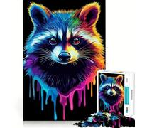 Rainbow Pop Art Raccoon Jigsaw Puzzle for Teenagers 1000 Pieces Reason Skill Toy Calming Play Exact Cut Perfect Present (38x52cm)
