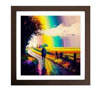 Rainbow Post-Impressionism Framed Wall Art Print, Ready to Hang Picture for Living Room Bedroom Home Office, Walnut 18 x 18 Inch (45 x 45 cm)
