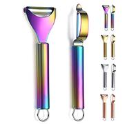 Rainbow Potato Vegetable Peeler, Kyraton Stainless Steel Apple Fruit Veggie Peeler with Colorful Titanium Plating, Peelers for Kitchen Ergonomic Non Slip Handle Dishwasher Safe, Set of 2