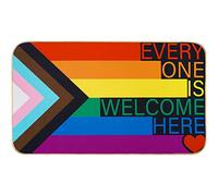 Rainbow Pride Day Door Mat Everyone is Welcome Here Front Door Mat with Anti-Slip Rubber Back Rainbow Felt Floor Mat for LGBT Indoor Outdoor Kitchen Home Decor, 17 x 29 Inch