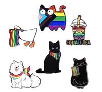 Rainbow Pride Enamel Badges, 6-Pack Bisexual Cat Brooch Pin, Fun/Affordable Accessories for Bags/Backpacks/Clothes and Pride Celebrations/Fashion Gift