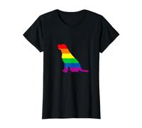Rainbow Pride Flag Sitting Dog Value Graphic T-Shirt, Women, Black, L