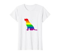 Rainbow Pride Flag Sitting Dog Value Graphic T-Shirt, Women, White, S