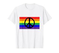 Rainbow Pride Flag with Peace Sign Value Graphic T-Shirt, Men, White, S