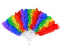 Rainbow Pride Folding Feather Fan with White Handle LGBTQ Adults Fancy Dress Party Accessory