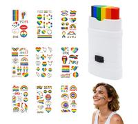 Rainbow Pride Makeup Kit: Includes 1 Reusable Face Paint Stick (100+ Uses) and 10 Vibrant Tattoos for Sensitive Skin - Essential for LGBTQ+ Parades, Festivals, and Celebrations