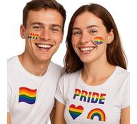 Rainbow Pride Party Temporary Tattoos, LGBTQ Celebration Stickers Set with Hearts, Flag and Pride Text Designs