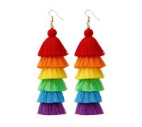 Rainbow Pride Tassel Earrings Colorful Layered Dangle Fringe Earrings Jewelry for LGBT Parade Accessories, L, Cotton, No Gemstone