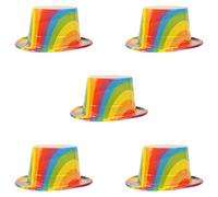 Rainbow Pride Top Hats - Pack of 5 - Plastic Top Hats with Rainbow Print - Perfect Accessory for Pride Month, Pride Marches and Pride Events