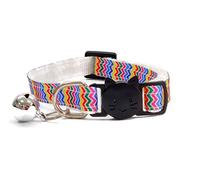 Rainbow Print Cat Collar with Bell. Safe Quick Release Breakaway Buckle. Various Sizes & Designs Available - Wavey Stripes