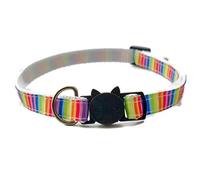 Rainbow Print Cat Collar with Bell. Safe Quick Release Breakaway Buckle. Various Sizes & Designs Available - Vertical Stripe