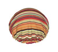 Rainbow. Print Double Layer Waterproof Shower Cap Women Men Reusable Bath Hair Caps Elastic Band