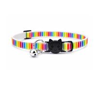 Rainbow Print Kitten Collar with Bell. Safe Quick Release Breakaway Buckle. Various Sizes & Designs Available - Vertical Stripe