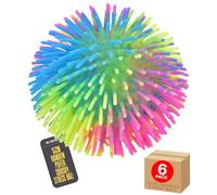 Rainbow Puffer Ball Tactile Sensory Toy for Stress Relief Squeezy Squishy Bouncy Neon Rainbow Colours Spiky Fidget Ball for Kids and Adults - Soft Flexible Rubber - Ideal for - 6 Pack