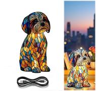 Rainbow Pup Lamp, 3D Retro Stained Resin Small Dog Lamp with Stained Glass Glow, USB Powered Energy-Efficient Non-Dazzling LED Night Light for Bedroom Desk, Gift for Dog Lovers (A)