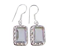 Rainbow Quartz Earrings 15x10mm - Sterling Silver Dangle Drop Style - Natural Multi-Colored Gemstone Jewelry - Handmade Elegant Gift for Women