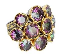 Rainbow Quartz Ring - Bezel Set Faceted Stones 9mm & 6mm, Black Rhodium & Yellow Gold Plated 925 Sterling Silver, Green Statement Gemstone Ring 54 (17.20)