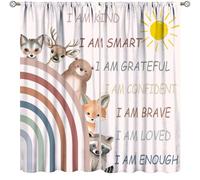 Rainbow Quote Curtains, Kids Cartoon Animal Colorful Positive Inspire Home Decor Drapes for Bedroom Living Room Nursery Window Treatment 2 Panels Set Total Size 55" W X 63" L Inch