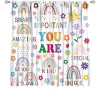Rainbow Quote Curtains,Kids Cartoon Cute Flowers Sun Inspirational Drapes Boys Girls for Bedroom Living Room Nursery Window Treatment 2 Panels Set Total Size 42" W X 54" L Inch