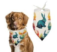 Rainbow Rabbit Dog Bandana Triangle Dog Scarf Washable Polyester Dog Bibs Cute Pet Bandana for Medium Large Dogs Puppy and Cats